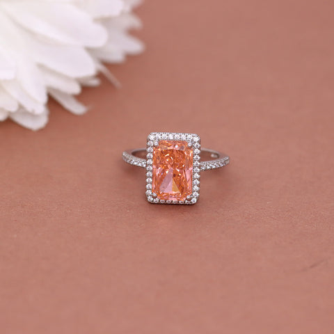 Sterling Silver Peach Sapphire Gemstone Rings for Women