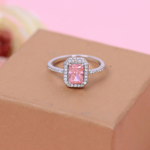 Pink Sapphire Silver Square Ring