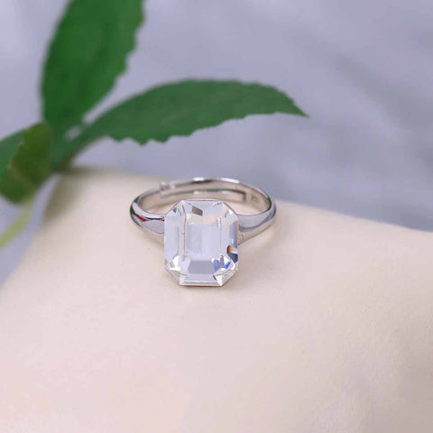 Emerald Cut Silver Square Ring