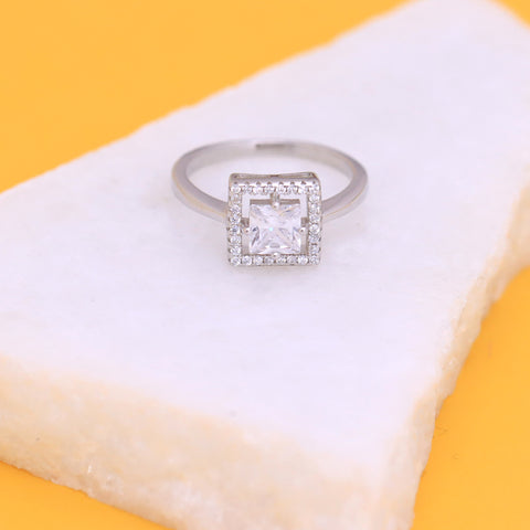 Silver Princess Cut Square Ring