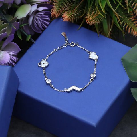 Silver Dual Heart With Lock Chain Bracelet