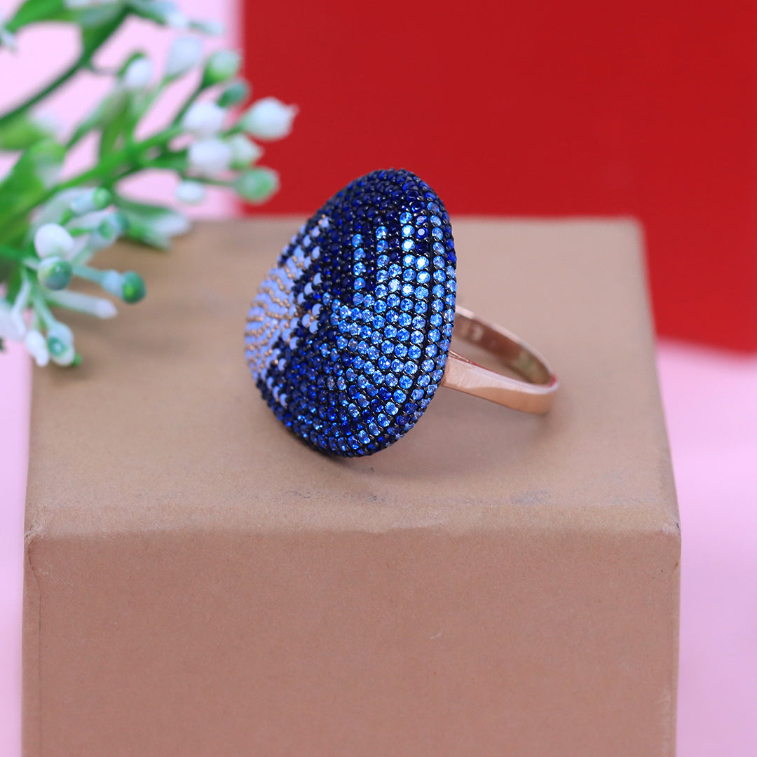 Rose Gold Oval Shape Blue Sapphires Multi Diamond Ring