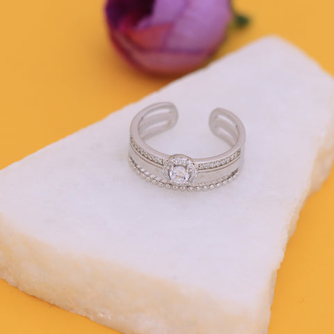 Silver Cubic Zirconia  Band Adjustable Ring