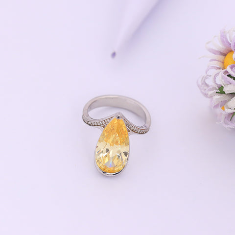 Silver Yellow Topaz Pear Shape Ring