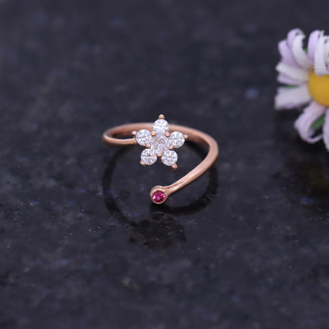 Rose Gold Flower Ring With Adjustable Size