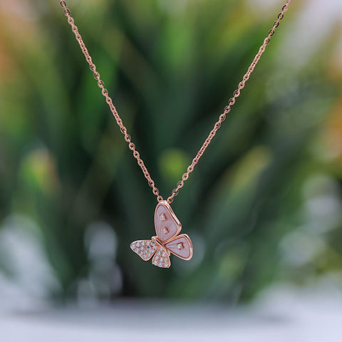 Rose Gold Plated Butter Fly With Mother Of Pearl Necklace