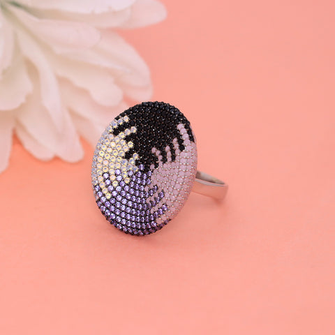 Silver Oval Shape Multi Color  Ring