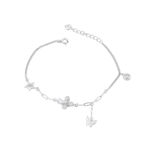 Butterfly & Star 92.5 Sterling Silver Charm Bracelet For Women