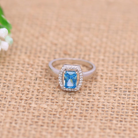 Silver Blue Topaz Solitaire Ring