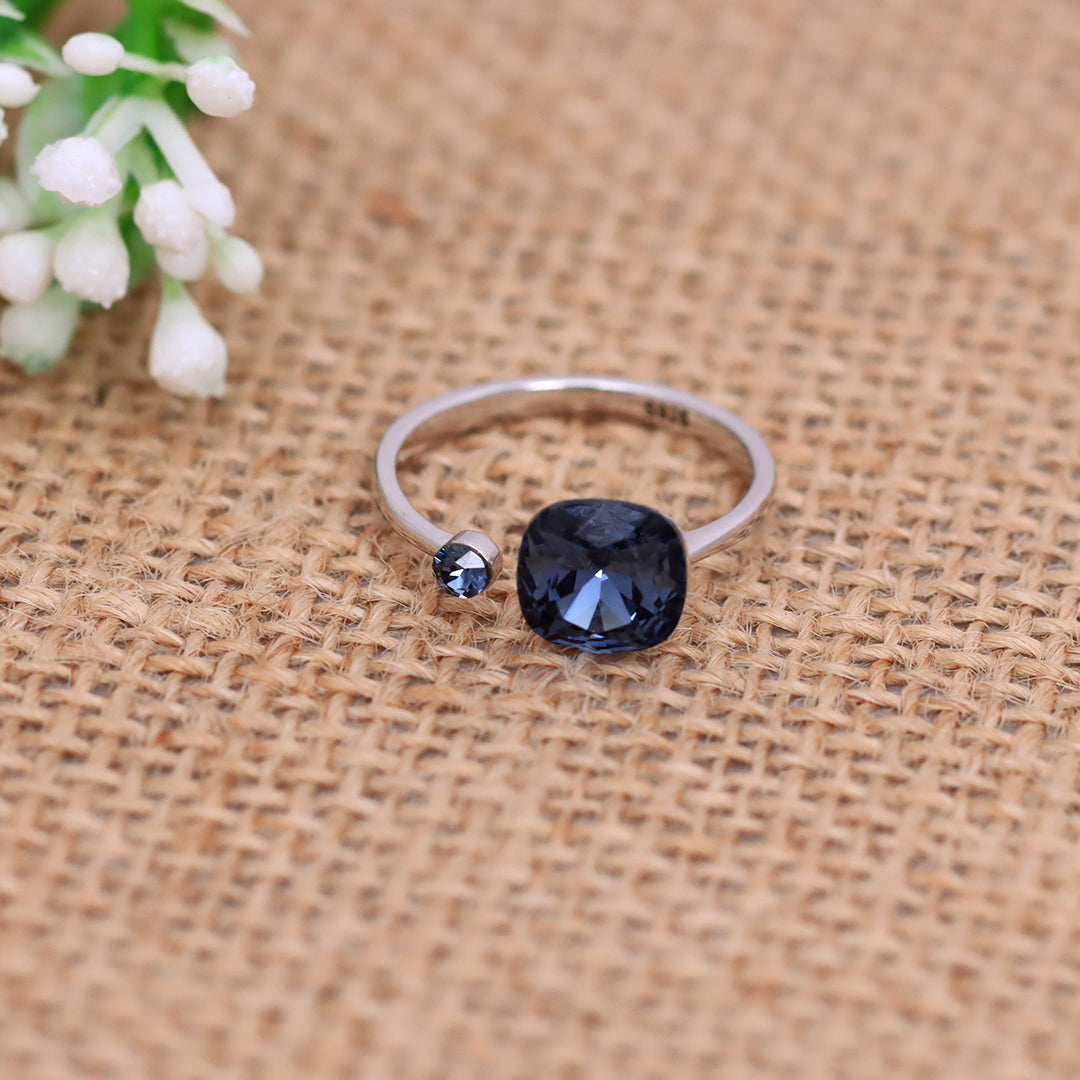 Blue Shiny Square Adjustable Silver Ring