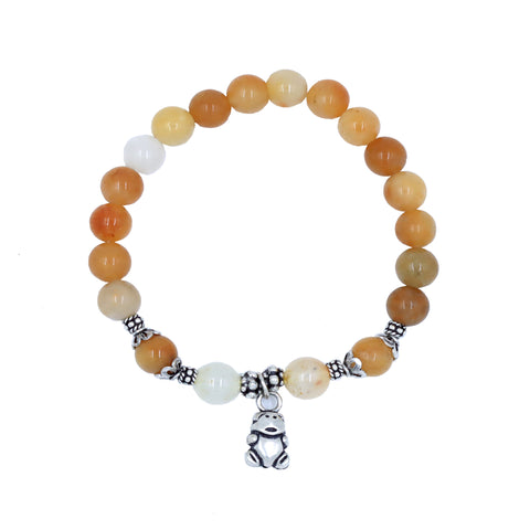 Natural Yellow Quartz Round Beads Stretch Bracelet in Sterling Silver Teddy Bear