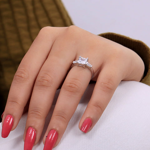 925 Silver Emerald Cut Square Ring