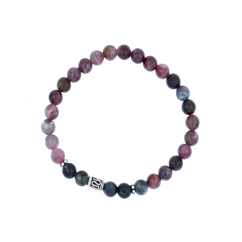 Multi Tourmaline With Black Beads Stretch Bracelet in Sterling Silver Pipe