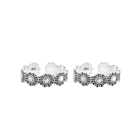 925 Sterling Silver  Oxidized Floral Toe Ring for Women