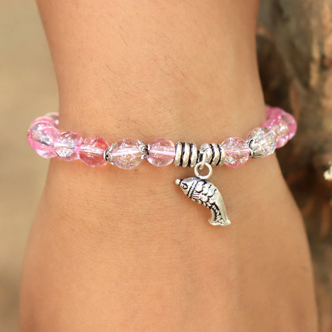 Pink Gemstone Stretch Bracelet in Sterling Silver Fish