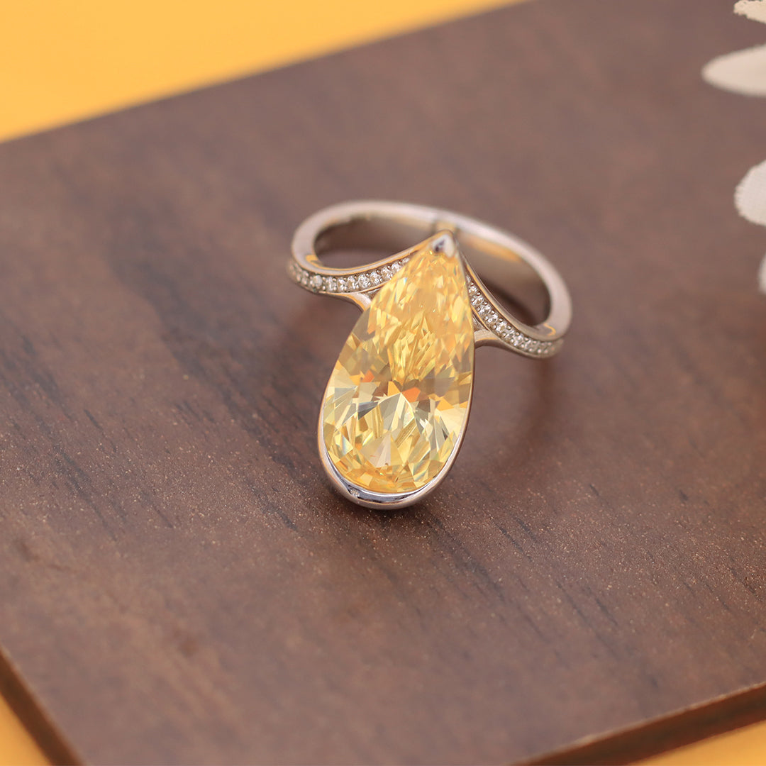 Silver Yellow Topaz Pear Shape Ring