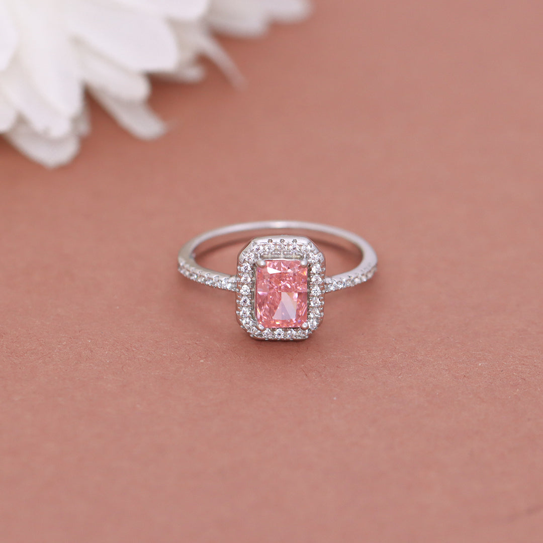 Pink Sapphire Silver Square Ring