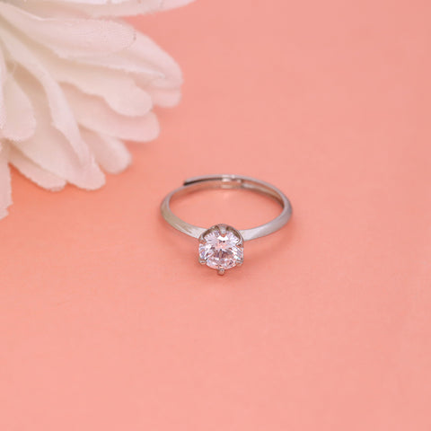 Silver Solitaire Ring for Woman Adjustable