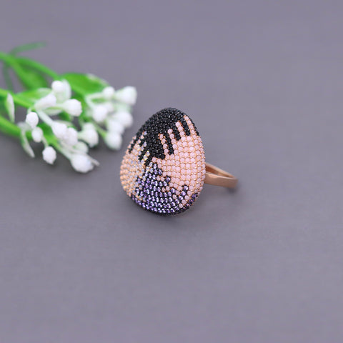 Rose Gold Oval Shape Multi Color Diamond Ring