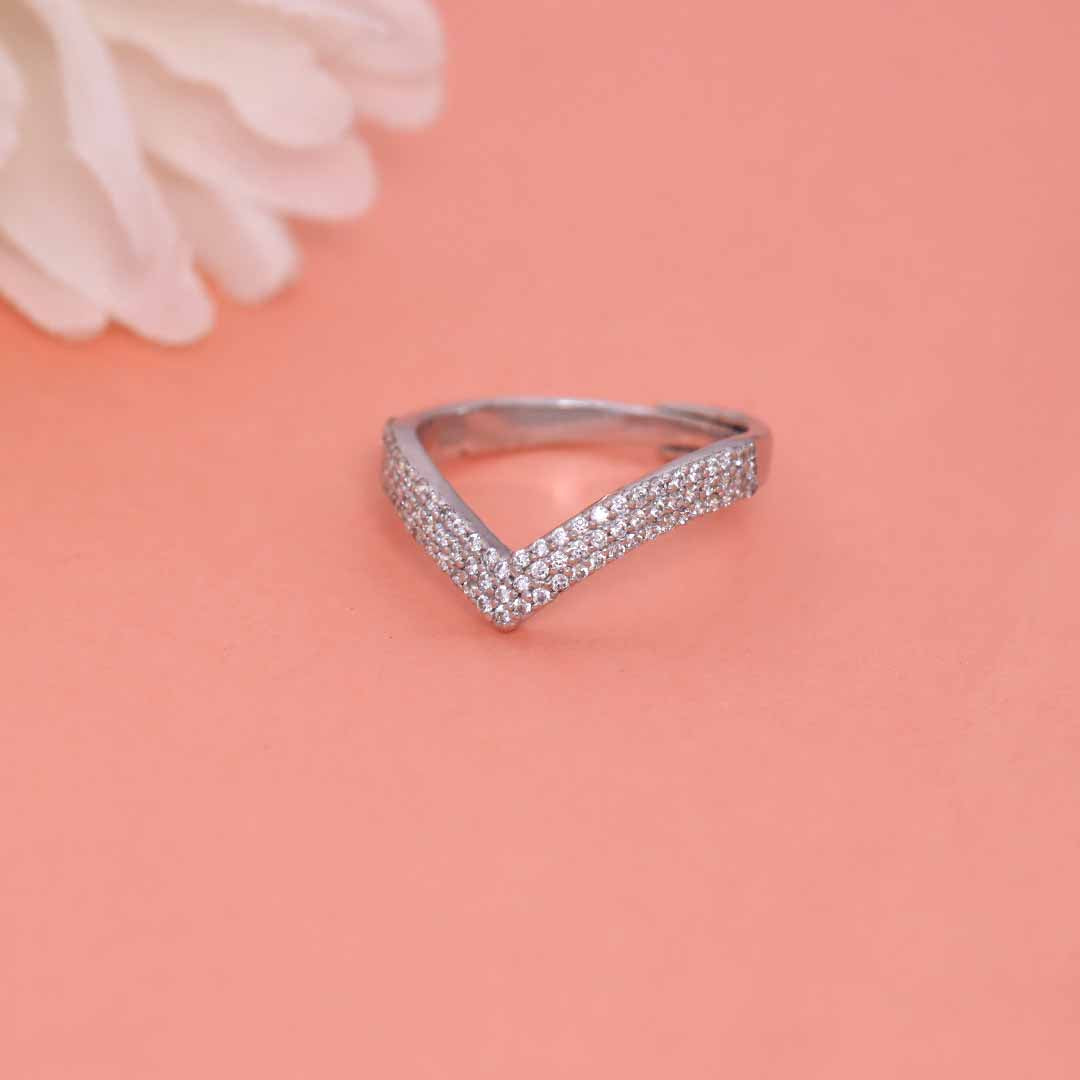 V Shape Three Layer Silver  Adjustable Ring