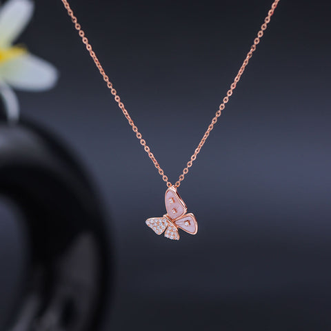 Rose Gold Plated Butter Fly With Mother Of Pearl Necklace