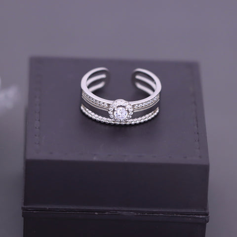 Silver Cubic Zirconia  Band Adjustable Ring