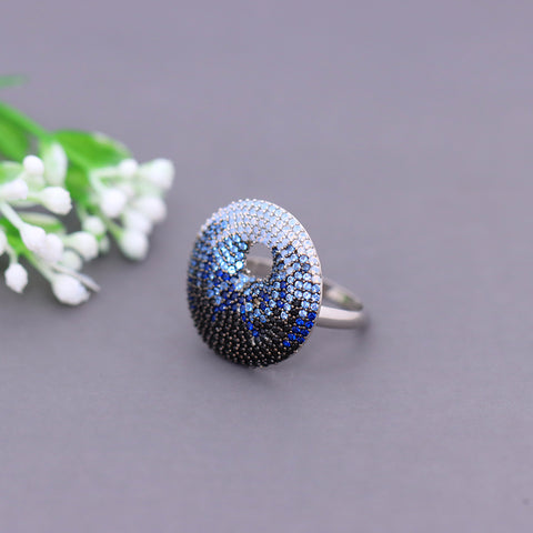 Silver Round Shape Mixed Blue Color Zircon Stone Transit Ring