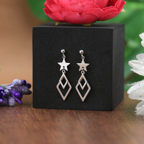 Star Hanging Hexagon Silver Earring