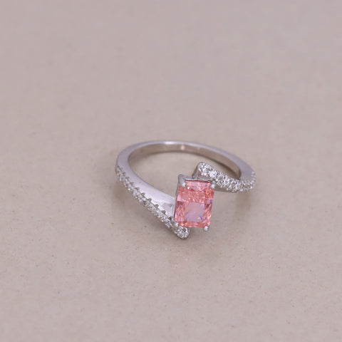 Silver Square Pink Sapphire Curved Ring