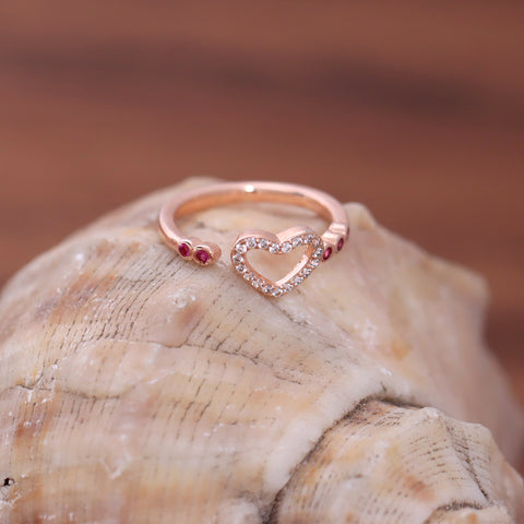 Rose Gold Heart Ring With Adjustable Size