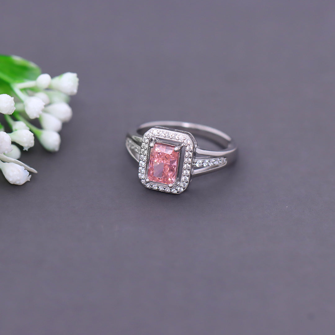 Pink Sapphire Square Diamond Ring Silver