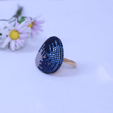 Rose Gold Oval Shape Blue Sapphires Multi Diamond Ring