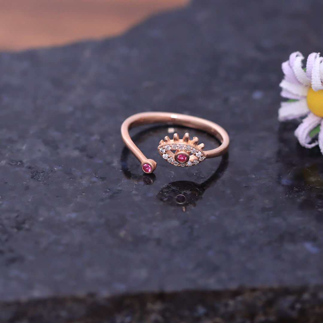 Evil Eye Rose Gold Ring With Adjustable Size