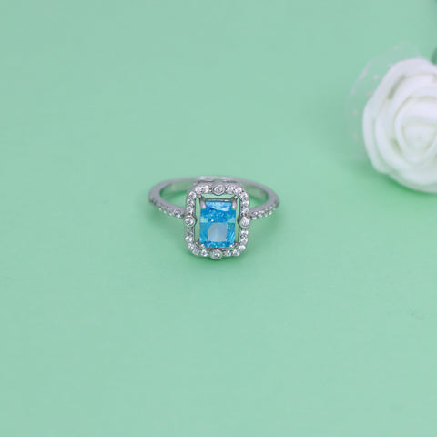 Silver Cushion Cut Blue Sapphire Ring