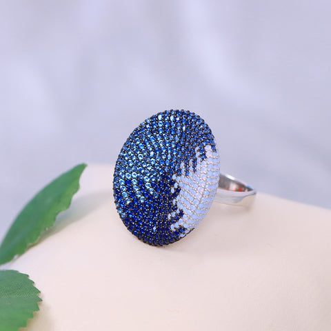 Silver Blue  Oval Shape Ring