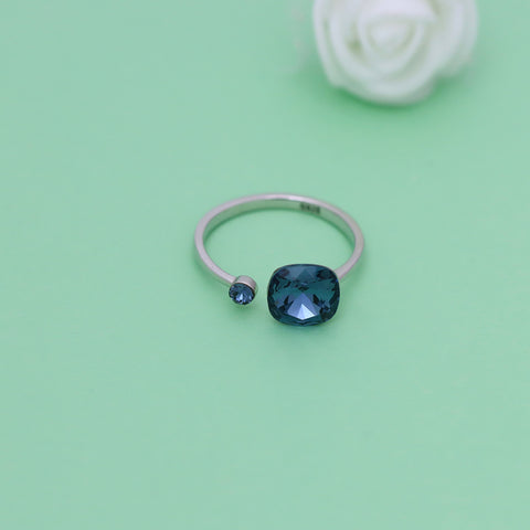 Blue Shiny Square Adjustable Silver Ring