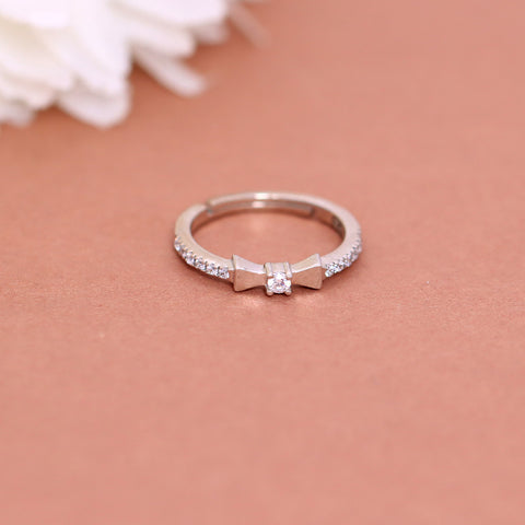 Silver Mini Bow Tie Adjustable Ring for Women