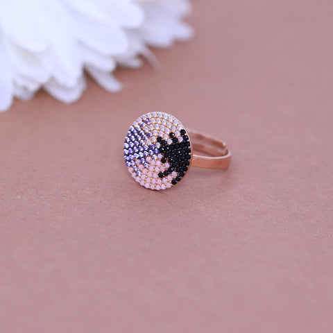 Round mixed color transition zircon rose gold ring