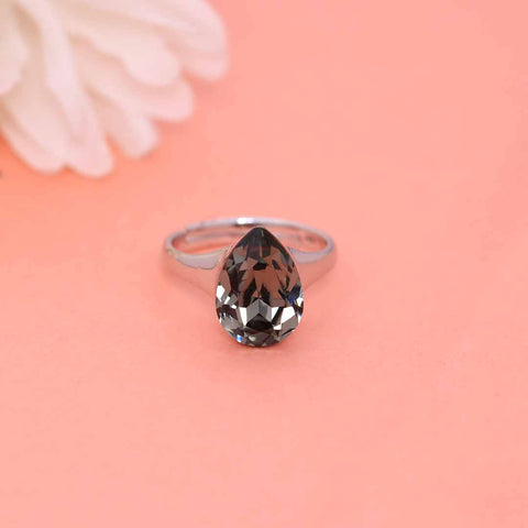 Black Topaz Pear Shape Silver Ring