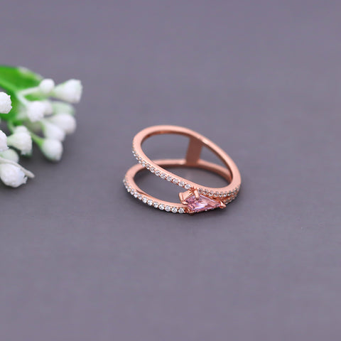 Rose Gold Pink Sapphire With Double Layer Ring