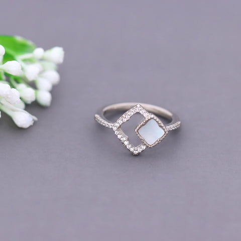 Silver Double Rhombus Shape  Ring With Mother of Pearls