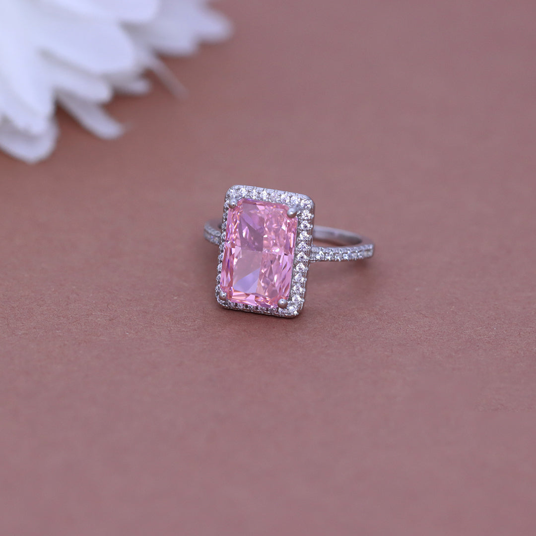 Sterling Silver Pink Gem Engagement Ring