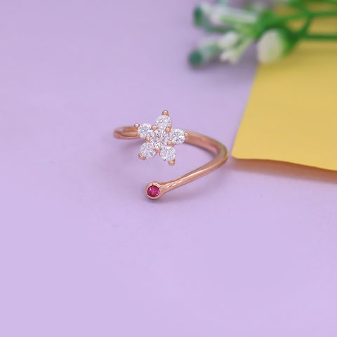 Rose Gold Flower Ring With Adjustable Size