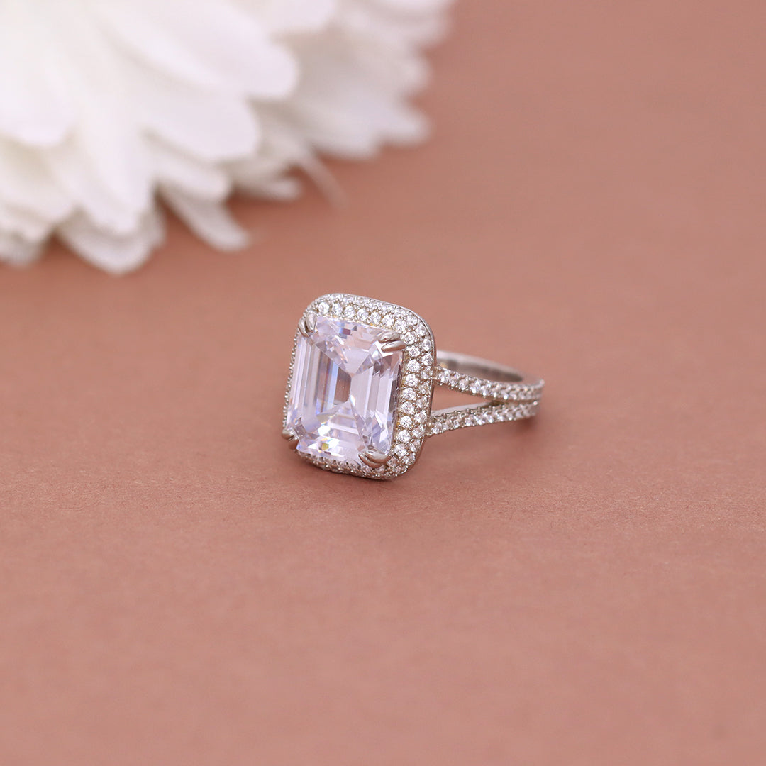 Silver Emerald Cut Ring India