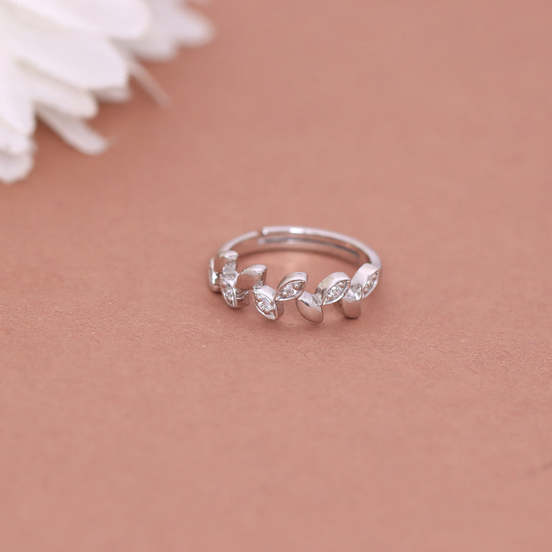 Silver Leaf Design Ring for Women