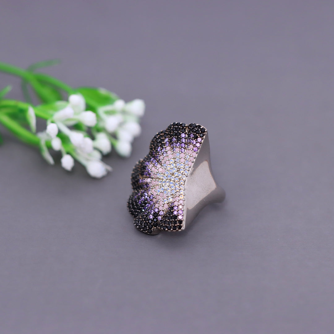 Silver Shell Shape Multi Color  Cocktail Ring