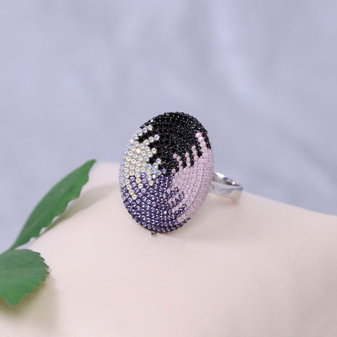 Silver Oval Shape Multi Color  Ring