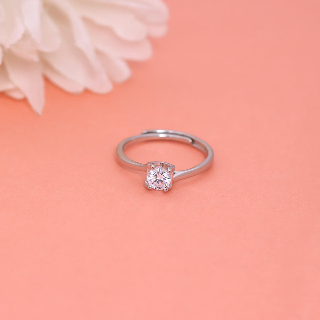 Silver Solitaire Single Diamond Ring