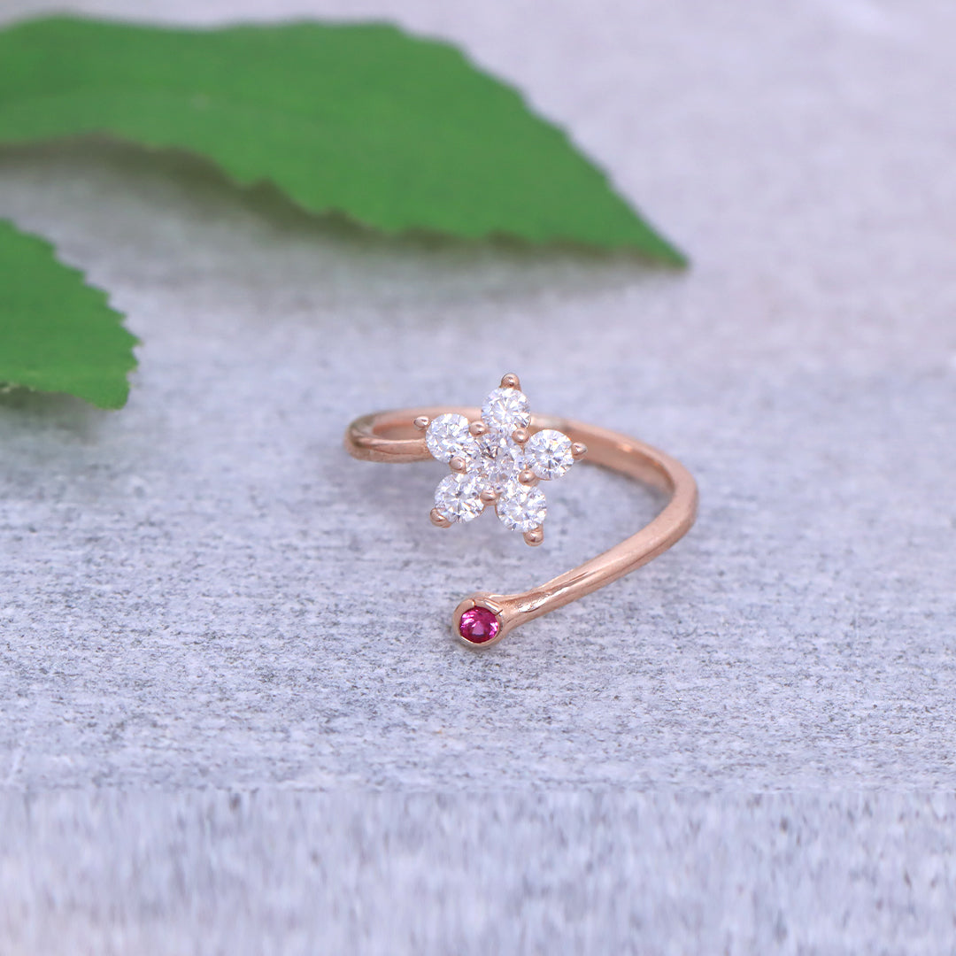 Rose Gold Flower Ring With Adjustable Size