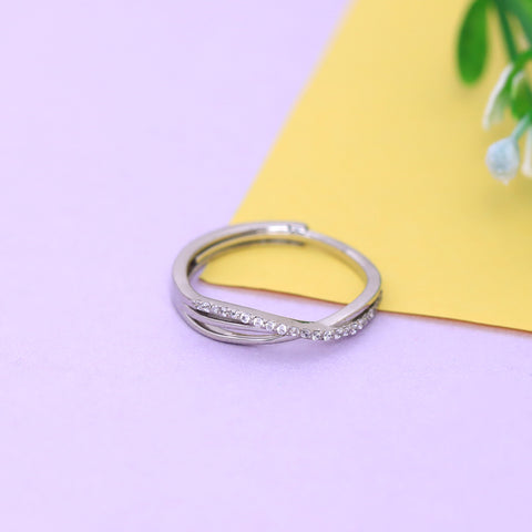 Silver Crystal  Adjustable Ring